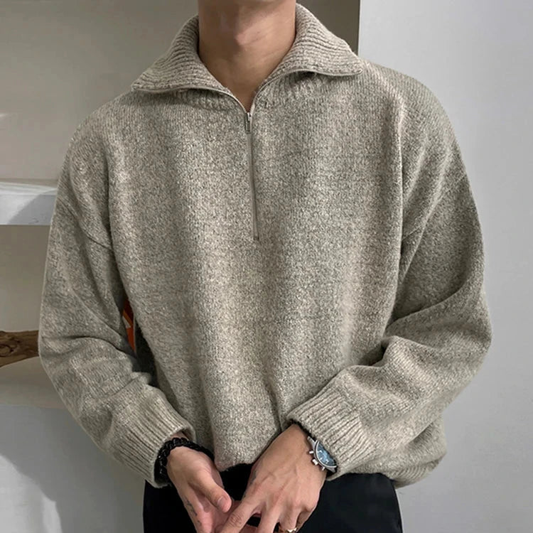 Pull col zippé homme beige